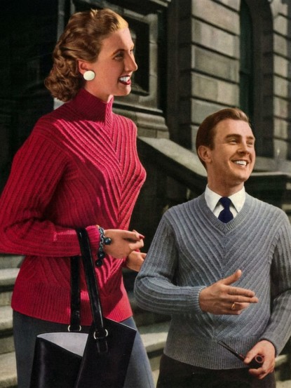 Vintage  1950s 1960s Knitting Pattern- van dyke rib sti...