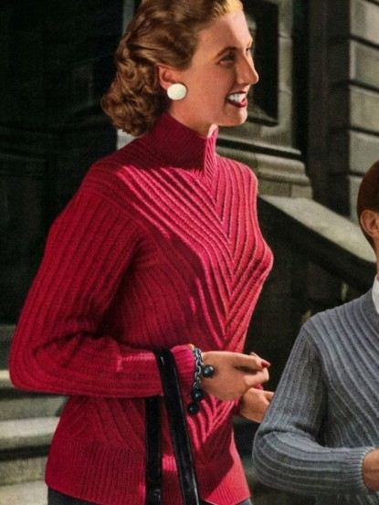 Vintage  1950s 1960s Knitting Pattern- van dyke rib stitch sweater