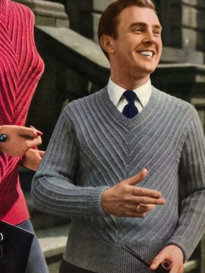 Vintage  1950s 1960s Knitting Pattern- van dyke rib stitch sweater