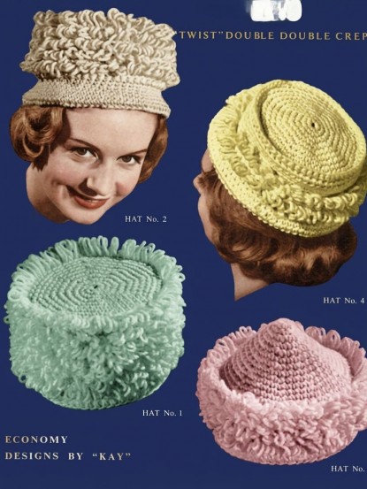 Vintage 1950s Crochet Pattern- hats in loop stitch pdf