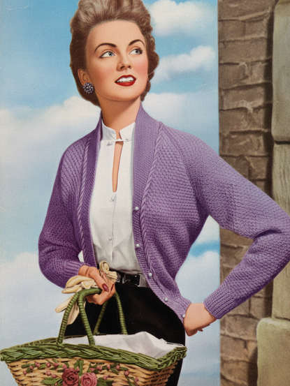 Vintage 1950s Knitting Pattern- pretty shawl collar cardigan jacket