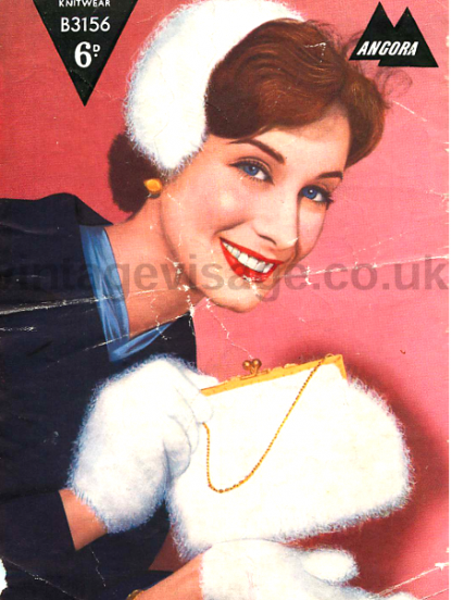 Vintage 1950s Knitting Pattern- pretty matching fluffy hat gloves and bag