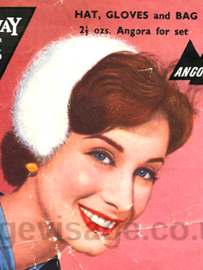 Vintage 1950s Knitting Pattern- pretty matching fluffy hat gloves and bag