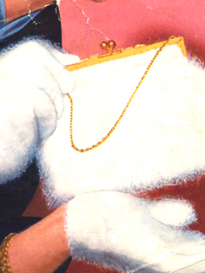 Vintage 1950s Knitting Pattern- pretty matching fluffy hat gloves and bag