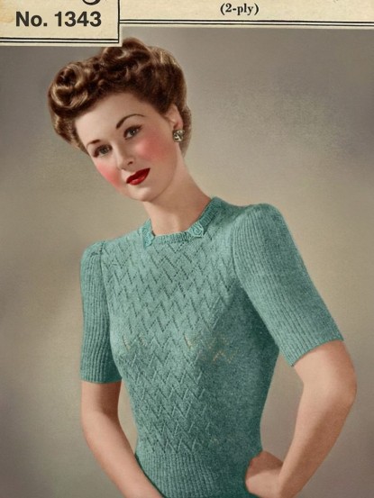 Vintage 1940s Knitting Pattern- wartime lace stitch swe...