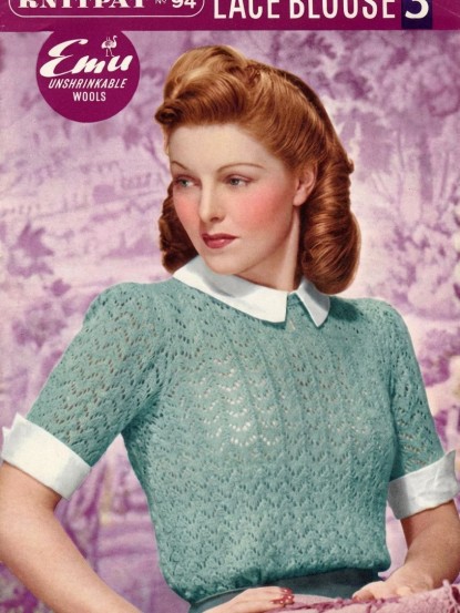 Vintage 1940s Knitting Pattern- Lace stitch blouse swea...