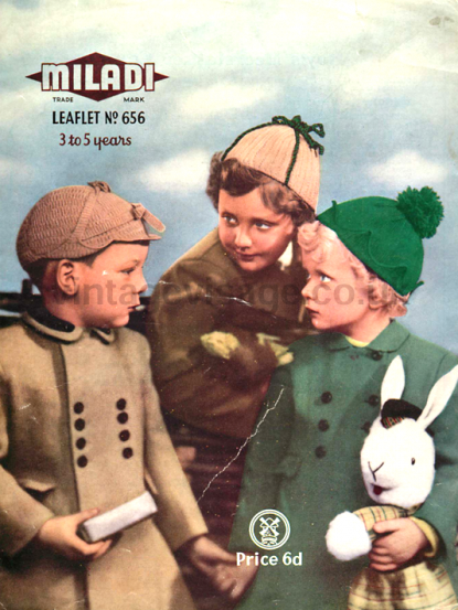 Vintage 1950s Knitting Pattern- childrens deerstalker hats