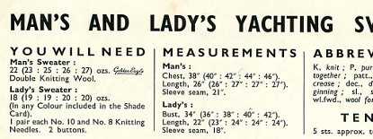 Vintage 1960s Knitting Pattern- yachting sports rib stitch sweater 34-46 inch chest