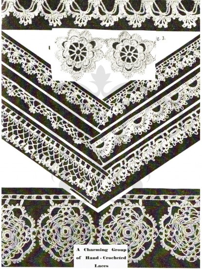 Vintage 1930s crochet pattern for 9 edgings, trims