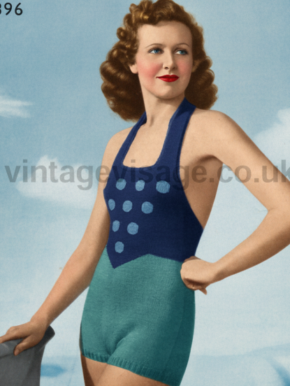 Vintage 1930s Knitting Pattern- Art Deco style hollywood glamour swimsuit bathing suit