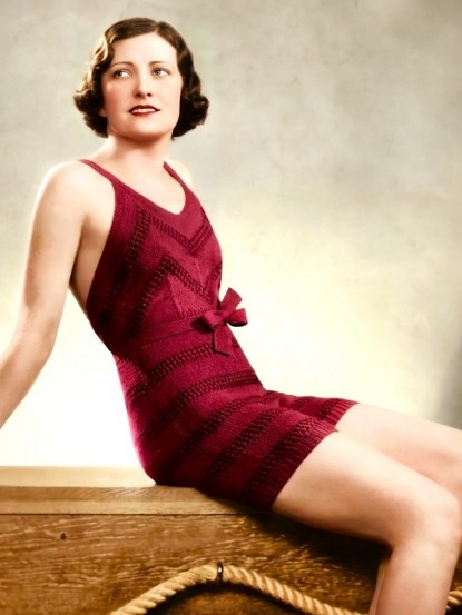 Vintage 1930s Knitting Pattern- Art Deco style Swimsuit bathing suit hollywood glamour