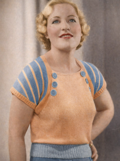 Vintage Knitting Pattern- 1930s Short Sleeve Audrey Swe...
