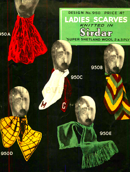 Vintage 1930s Knitting Pattern- 5 retro scarves incldung a Rupert Bear Scarf