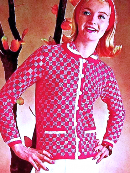 Vintage 1950s  1960s knitting pattern checker board squ...