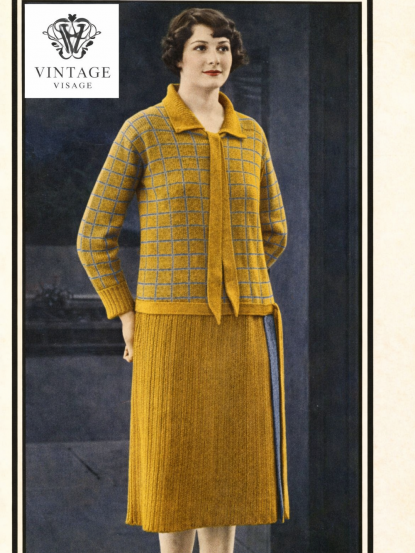 Vintage Knitting Pattern - 2 Ladies 1920s knitted dresses- Generous Sizing - Download