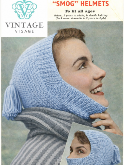 1950s Vintage Knitting Pattern- Smog Helmet hats- toddler to adult sizes