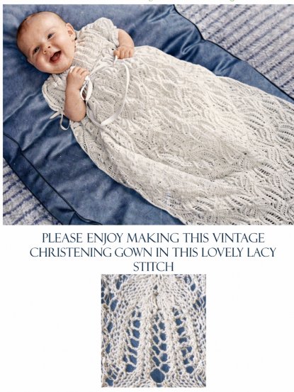 1940s lace baby christening gown knitting pattern pdf