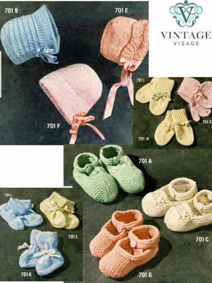 Vintage baby shoes, booties, mitts, bonnets knitting patternpdf