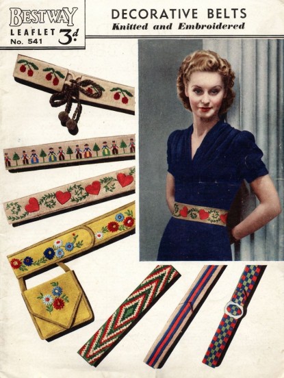 Vintage 1940s make do and mend Knitting Pattern- Belts to make - embroidered