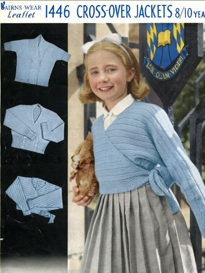 Vintage 1950s Knitting Pattern- 3 Girls wrap over cardigan jackets ages 8-10