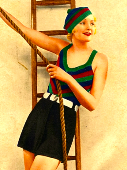 Vintage 1920s Knitting Pattern- Art Deco style swimming costume ensemble hollywood glamour