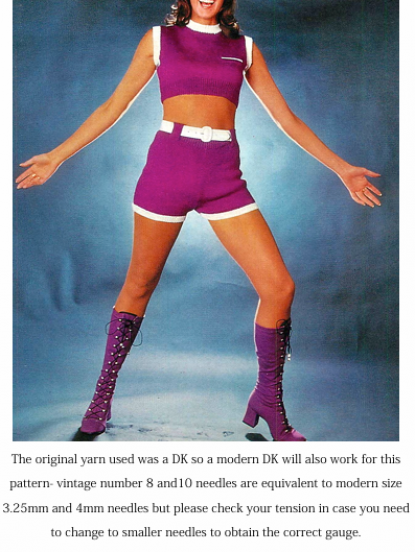 Vintage Knitting Pattern- How to make 1960s mod hotpants and crop top
