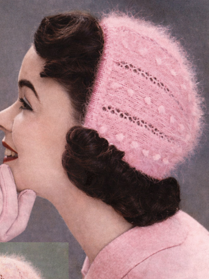 Vintage 1950s knitting pattern- fluffy cap hat