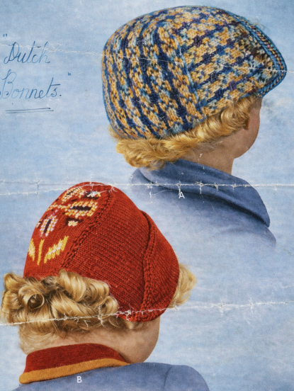 1940s childrens fair isle dutch bonnets knitting pattern