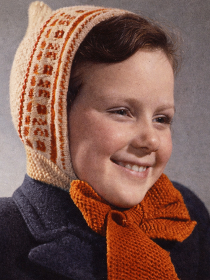1940s girls fair isle pixie hood hat knitting pattern