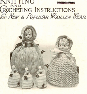 Vintage very old doll tea cosies and egg cosy crochet patterns