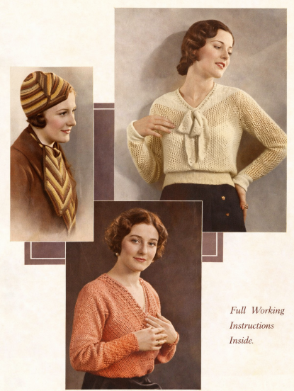 1930s hat, scarf and 2 jumpers- knitting and crochet patterns