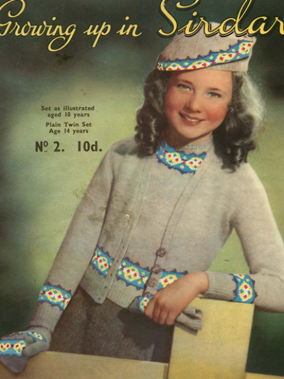 fair isle design twinset, beret and gloves for 10 year old- knitting pattern