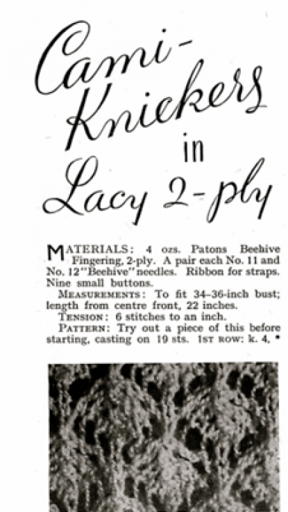 1940s wartime lace camiknickers underwear vintage knitting pattern