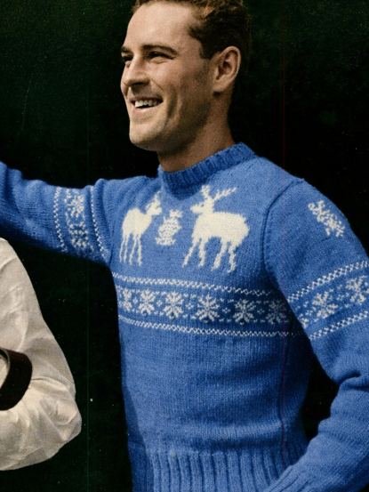 Mens reindeer christmas winter jumper knitting pattern-aran
