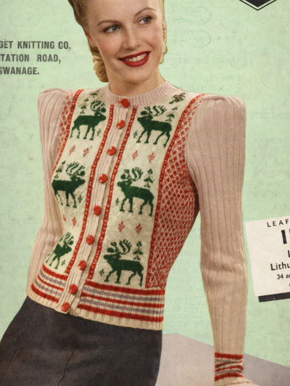Ladies elegant reindeer jacket- vintage christmas knitt...