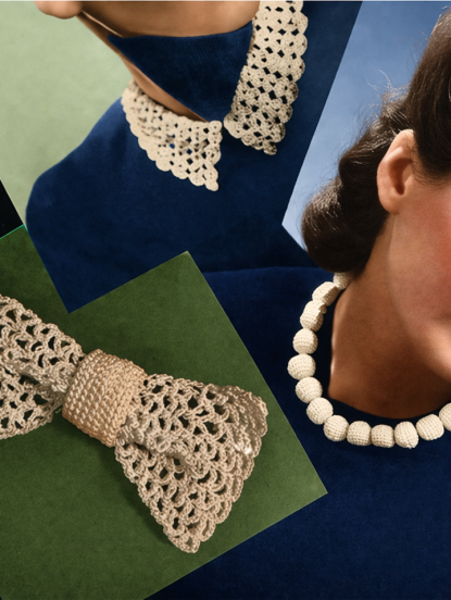 How to make crochet beads and dickie bow- 1940s vintage...