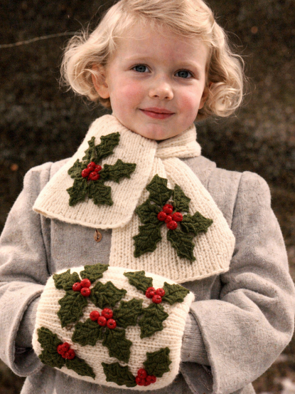 Vintage Christmas Holly leaf scarf and muff pattern