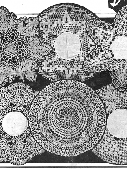 8 Antique Doiiy crochet patterns- inc rose, leaf, vine designs