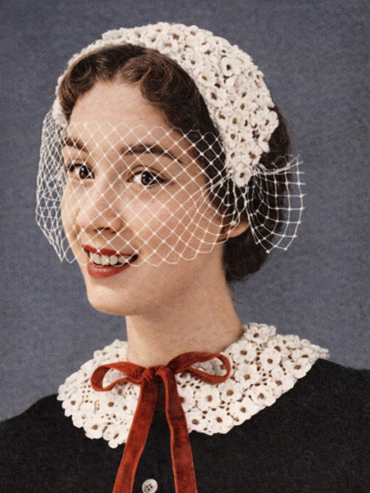 1950s Flower Hat and Collar Vintage Crochet pattern