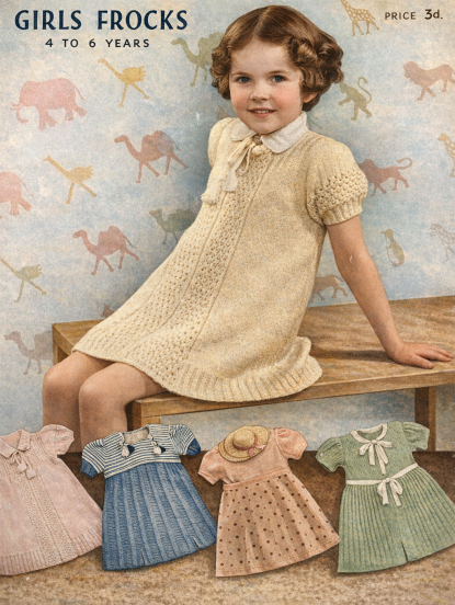 4 Vintage 1930s little girls dresses knitting patterns