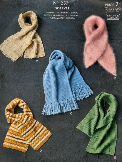 5 1930s knitted scaves-vintage knitting pattern