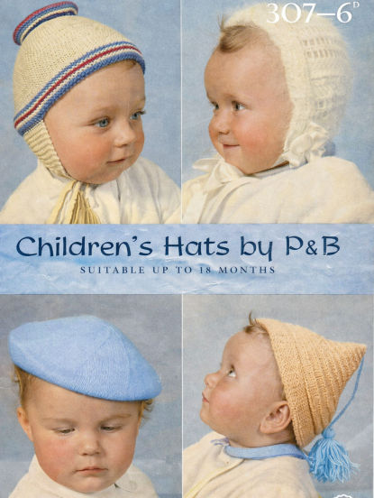 Vintage 1950s knitting pattern for 4 childrens hats