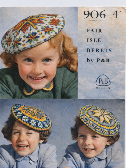 1940s childrens fair isle beret knitting patterns- 3 designs