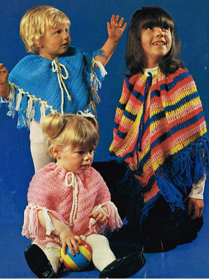 Vintage childrens poncho knitting and crochet pattern- 3 styles