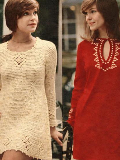 2 Vintage 1960s mod mini dress knitting and crochet patterns