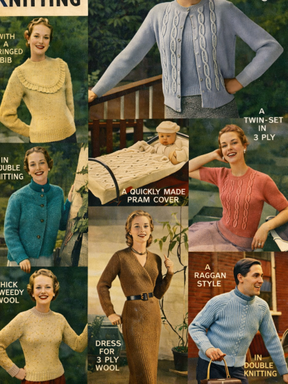 Vintage Knitting patterns- 8 Designs, dress, twinset, jumpers etc