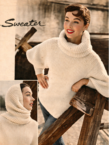 1950s cowl hooded jumper knitting pattern