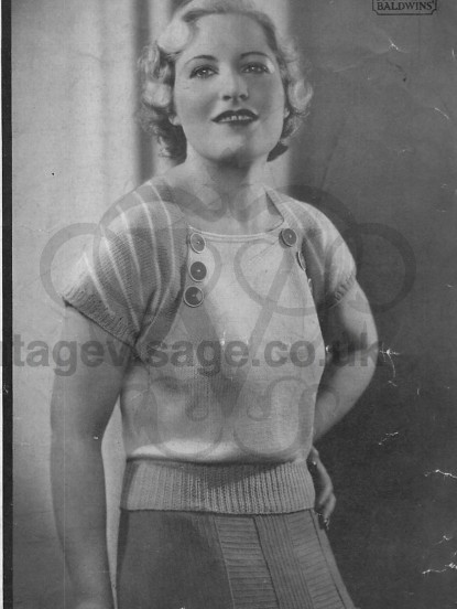 Vintage Knitting Pattern- 1930s Short Sleeve Audrey Sweater Jumper