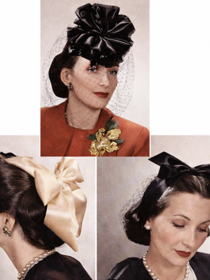 1940s satin pouff hat plus 2 bow hats sewing pattern