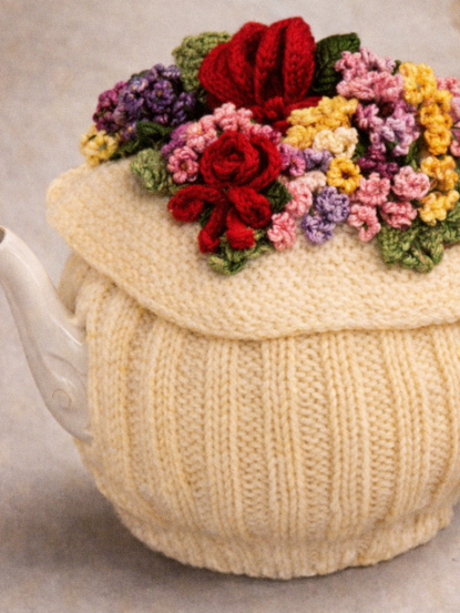 1940s flower topped tea cosy knit and crochet pattern